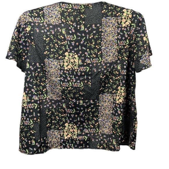 NWT Black Pink Ditsy Floral Button Front Flounce Sleeve Blouse 1XL 14 - Picture 4 of 12